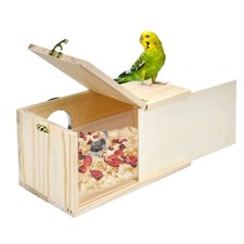 Parakeet Cockatiel Pine Wood Nesting Box w/ Acrylic Window Detachable Board