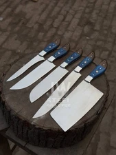 Hand-Forged Chef Knife Set (5 Pcs) – Cleaver, Butcher, Chef & Utility Knives