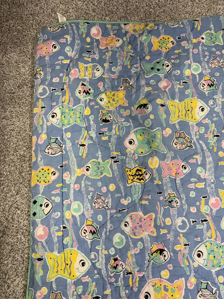 Manta bebé Gerber vintage estampado de peces ropa de cama de cuna años 80 pastel manta infantil Foto 4 de 4