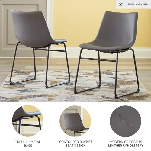 Set of 2 Mid Century Grey Faux Leather Kitchen Dining Chairs with Metal Base - Image 4 of 4