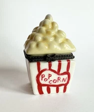 Vintage Hand-Painted MOVIE POPCORN Porcelain Hinged TRINKET BOX Dated 1997-2000
