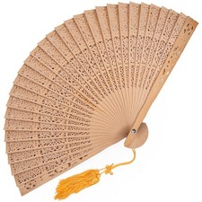 VTG Japanese Wooden Folding Fan Kyoto Incense Sented Fragrant Die-Cut Sandalwood