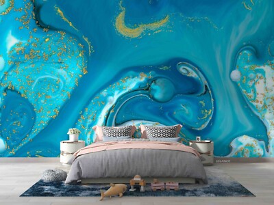 3D Blue Gold Texture Marble Self-adhesive Removable Wallpaper Murals