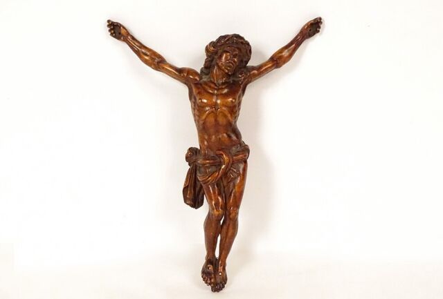 Christ Legno Intagliato Crocifisso Croce Scultura Xixème Siècle