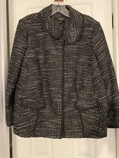 Talbots Woman Petites Size 16 Black, White, Metallic Tweed Jacket