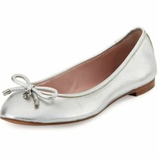 KATE SPADE WILLA BALLET FLATS SHOES METALLIC SILVER BOW SZ 6 NEW FASTSHIP 100 FB