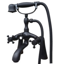 Bathtub Mixer Tap Black Brass Hand Shower Tub Tap Deck Mount Bathroom Faucet