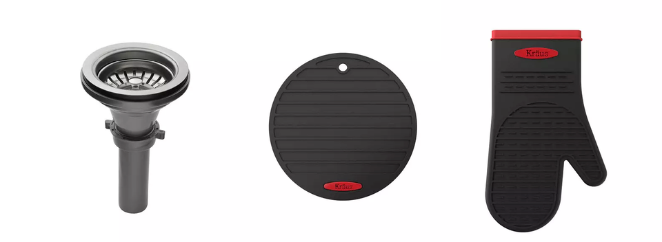 Kraus kgd-54black STRAINER + TRIVET + OVEN MITT + Mounting Hardware |  NO SINK