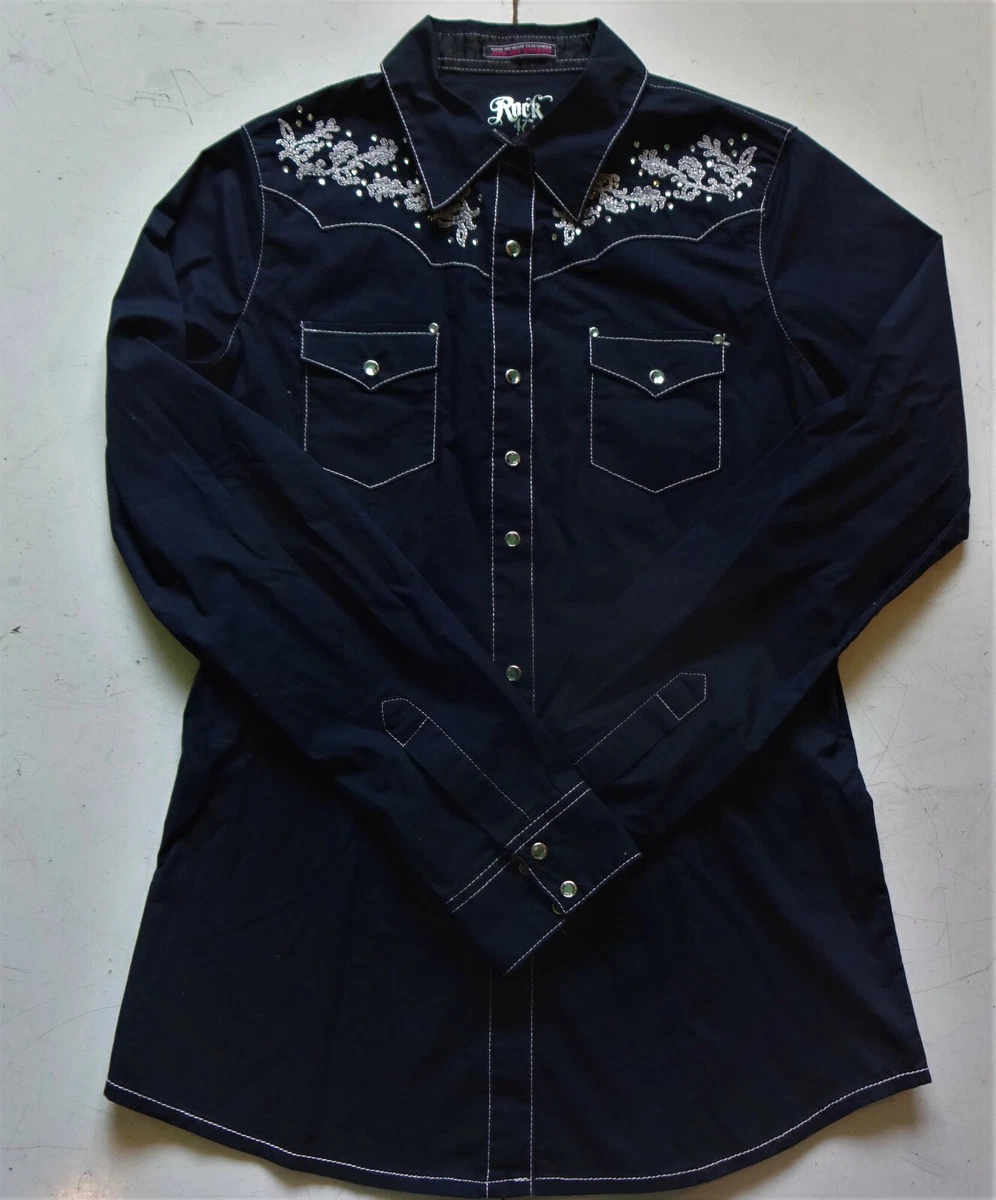 Rock 47 By Wrangler Western Small Embroidered Long Sleeve Pearl