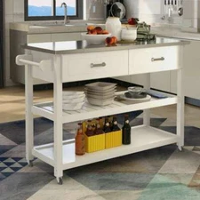 Kitchen Cart Storage Cabinet Stainless Steel Table Top Trolley +2 Drawers Shelf