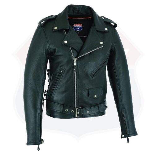Autobahnleder Old School Polizei Stil Motorrad Lederjacke 2 Munitionstasche - Bild 3 von 7