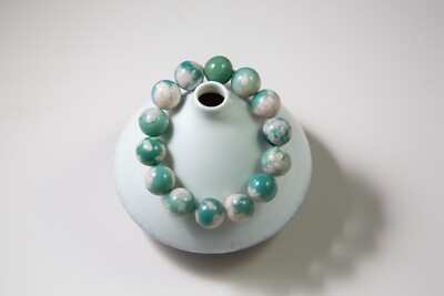 Rare High-grade 14mm Green Sakura/Cherry Blossom Agate Beaded