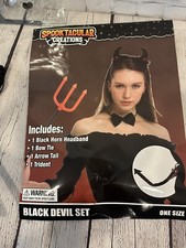 Black Devil Horns, Tail,  Bow Tie Costume Set  HALLOWEEN DRESS UP OS