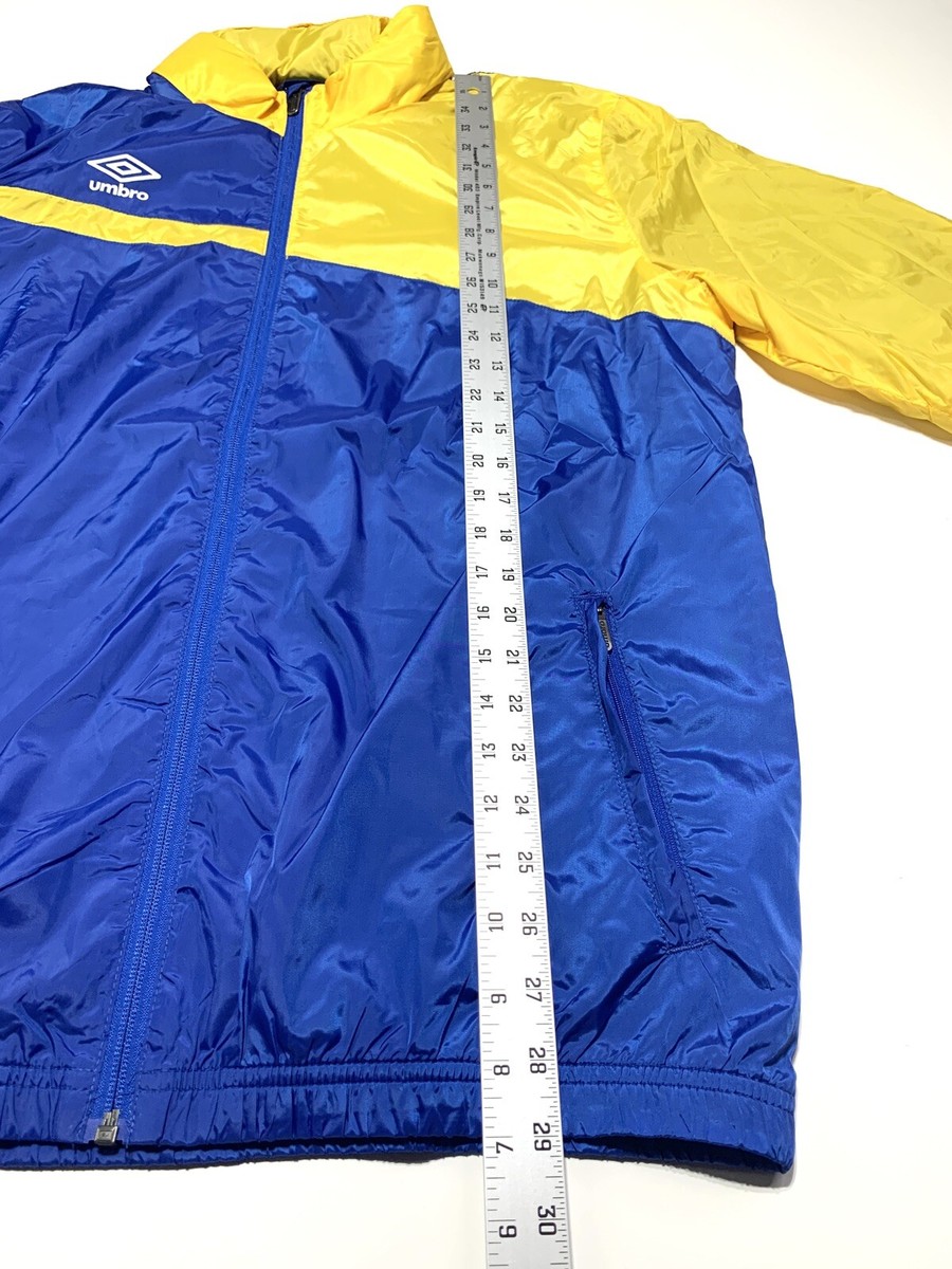 Umbro Soccer Windbreaker Lined Full Zip Hooded Jacket Blue Yellow
