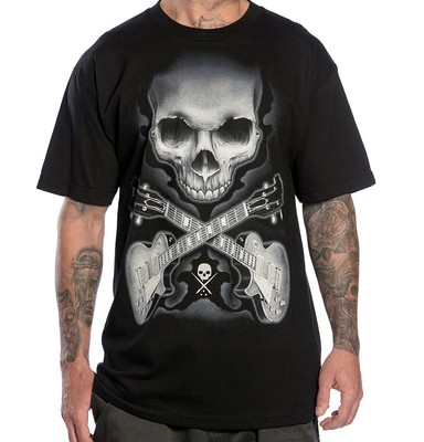 SULLEN CLOTHING ROCK BADGE SKULL GUITAR MUSIC TATTOO PUNK INK BLK T SHIRT S-5XL