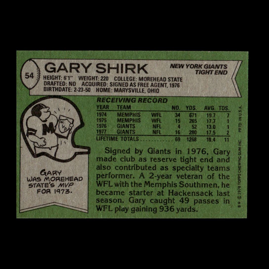 Gary Shirk 1978 Topps Rookie New York Giants 54 R308C 1 eBay