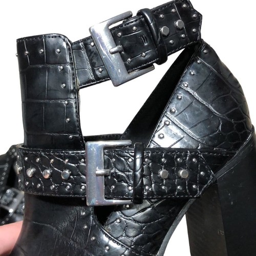 ZARA | Women’s Black Studded Strappy Croc Embossed Heeled Buckle Booties size 37 - Picture 12 of 13