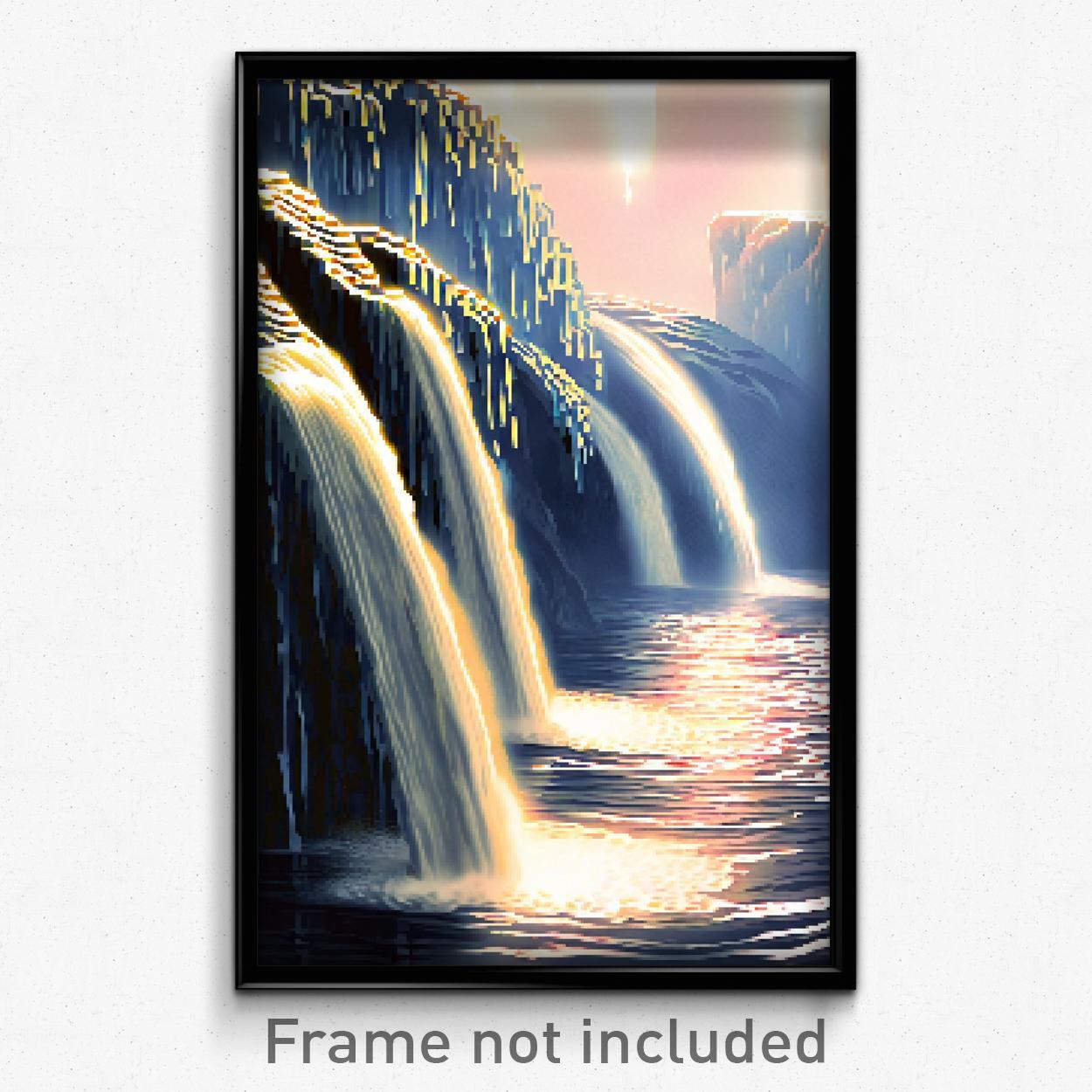 8 Bit Pixel Art Wavy Waterfall Psychedelic Trippy Poster