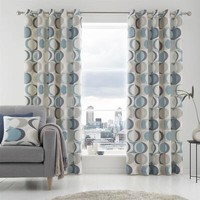 Sander Eyelet Curtains Fully Lined Geometric Print 100% Cotton By Fusion