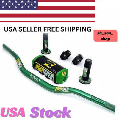 Original ''GREEN PRO TAPER Handlebar Fat Bar DIRT BIKE 11/8'' ATV Quad GRIPS Pads