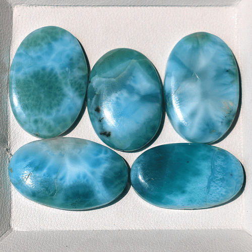 Lotto 5 pezzi pietre preziose cabochon ovali naturali dominicane Larimar alta qualità 20 mm-23 mm - Foto 2 di 13