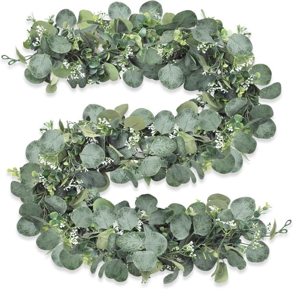 KüNstliche Eukalyptus Girlande 1,8M HäNgend Weiß Blumen Hochzeit-image