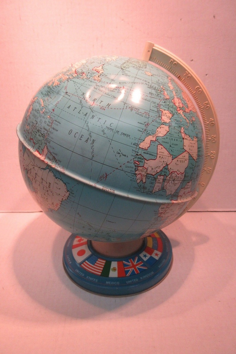 EXERZ Antik Globus 13cm - Dekorativer Weltglobus Mit Holzsockel In Ozeanblau