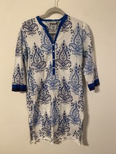 The Westside Blue Paisley Indian Kurta Tunic Mother Of Pearl Button 100 Cotton
