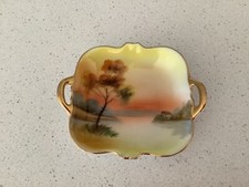 NORITAKE ANTIQUE HAND PAINTED HANDLED BOWL —HOUSE BY THE LAKE