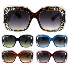 Concave Engrave Bling Sparkling Jewel Rectangular Thick Plastic Sunglasses
