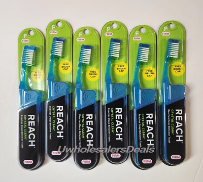 6 Reach Toothbrush Crystal Clean FIRM Bristles Hard Toothbrushes BLUE Color