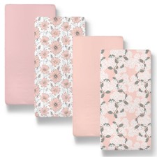 Cottage Floral Print Solid Organic Cotton Jersey Bassinet Sheet Set, 4-Pack