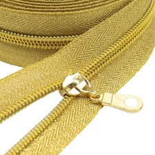 10 Yards 5 Gold Metallic Nylon Coil Zippers Roll Gold Tape 25 PCS Pulls