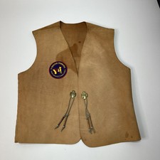Vtg 1980's YMCA Y-Indian Princess Leather Vest XL Native American