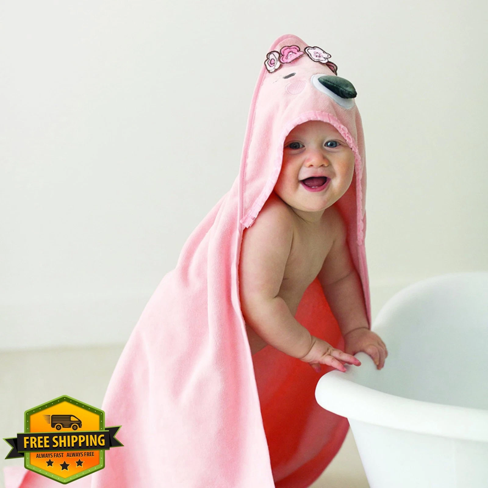 Stephan Baby Hooded Towel, 100% Cotton Flamingo, Infant Toddler, 31" Square