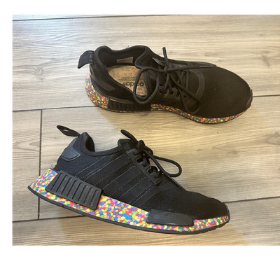 Adidas NMD R1 Black Multicolor Confetti Boost Sneakers Mens 6.5 Womens 8 Youth