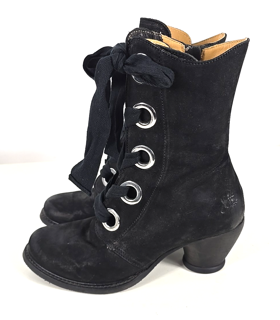 John Fluevog EAST END GLADSTONE Black Leather Mid Calf Boots Sz 8