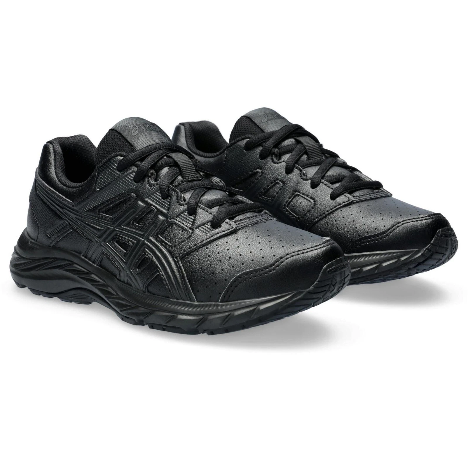 Kids Unisex ASICS Contend Trainers Shoes Black Synthetic Leather New Size 2.5