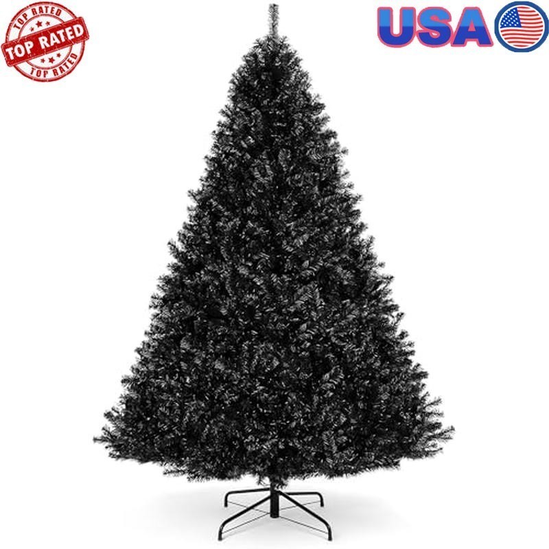 6ft Black Artificial Christmas Tree Holiday Decoration Easy Assembly Durable PVC