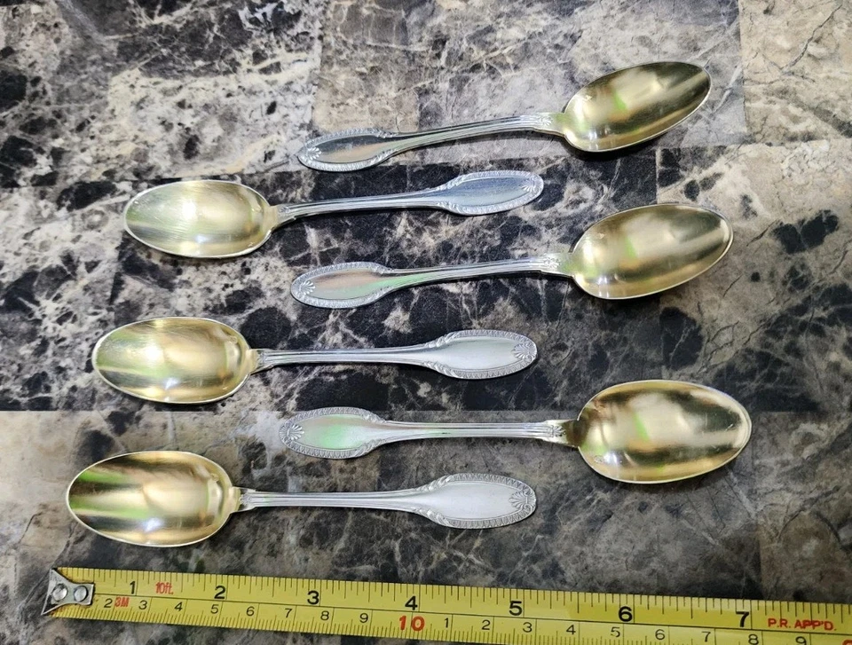 JUEGO DE 6 CUCHARAS DE CAFÉ EMILE PURFORCAT ESTERLINA FRANCESA 🤑🥈PERCIER DEMITASSE ☕️ Foto 3 de 4