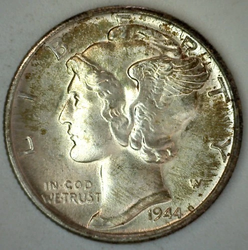 1944 S Mercury Silver Dime 10c Coin San Francisco TONED Uncirculated