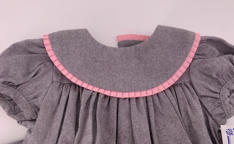 Nuevo con etiquetas Vestido Bailey Niños Manga Corta Flotador Gris Franela Clásico Cuello Volantes EE. UU. Foto 3 de 4