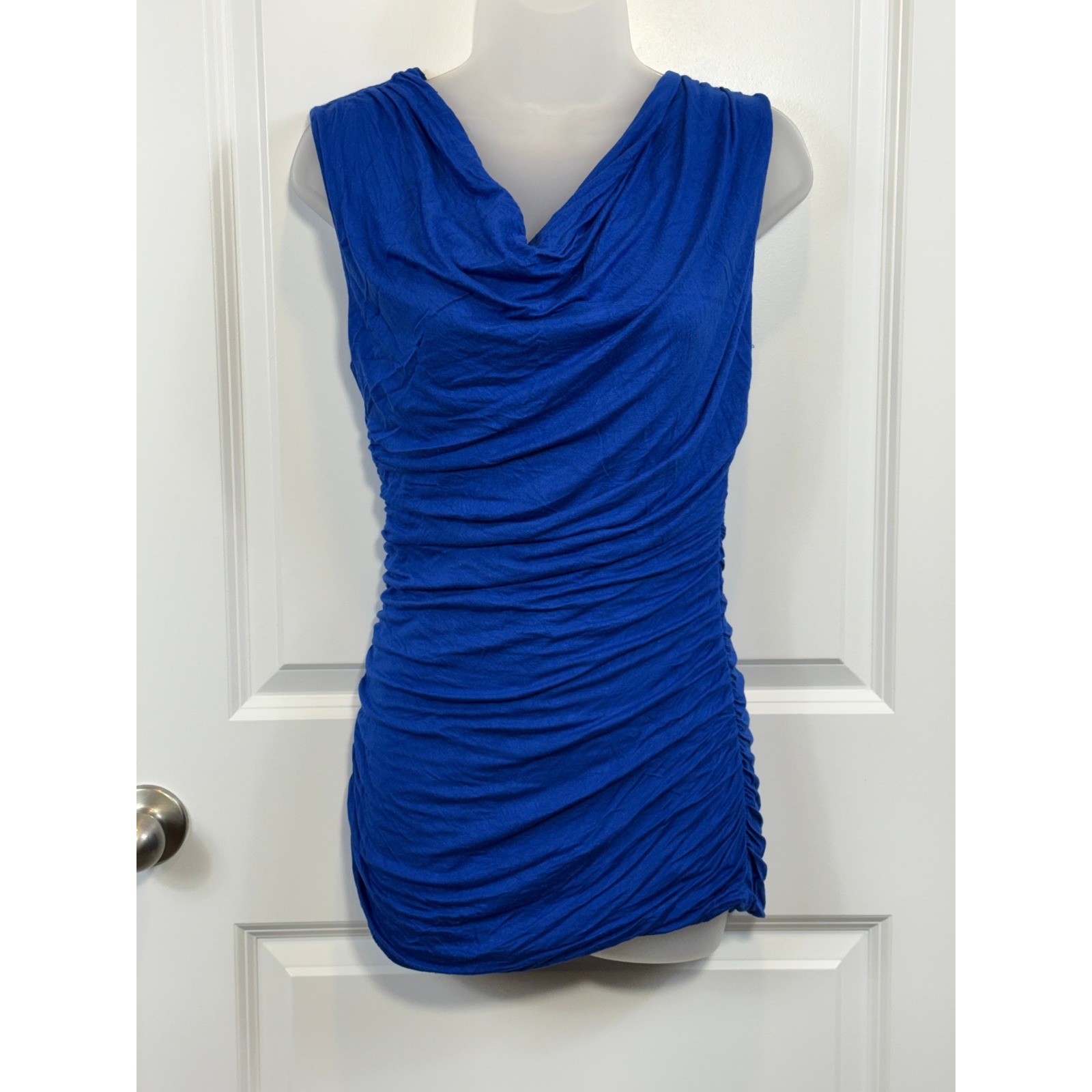 Maurices Royal Blue Ruched Cowl Neck Sleeveless Lined Top Small Cobalt Blue