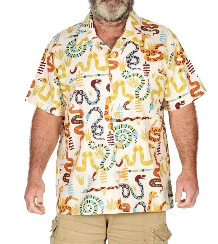 Snakes Pattern In White- Hawaiian Shirt