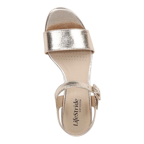 Sandalias LifeStride para mujer con plataforma rítmica de tacón ancho doradas talla 6 - Imagen 4 de 5