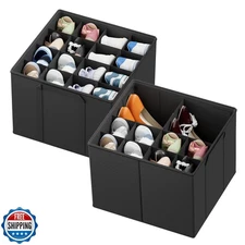 SpaceAid Shoe Organizer for Closet, 2 Pack Foldable Shoe Storage Containers B