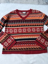 2000s Great American Sweater Co. V-Neck Striped Geometric Print Top L E72