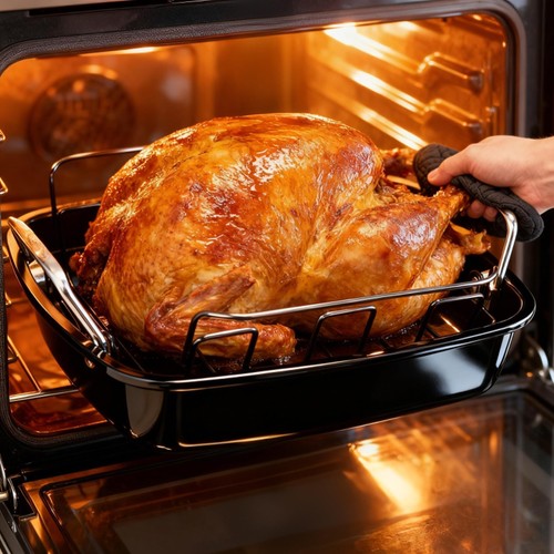 Large Nonstick Roasting Pan Kit Rack 17x13 Inch - Includes Baster Pastry Brush - Picture 8 of 9