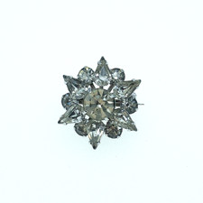 Vintage Rhinestone Starburst Brooch Silver Tone Snowflake Atomic Mid Century Pin