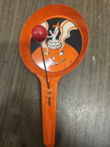 vtg 40s 50s TC Cohn Tin Litho Halloween Noisemaker WITCH nice deco JOL